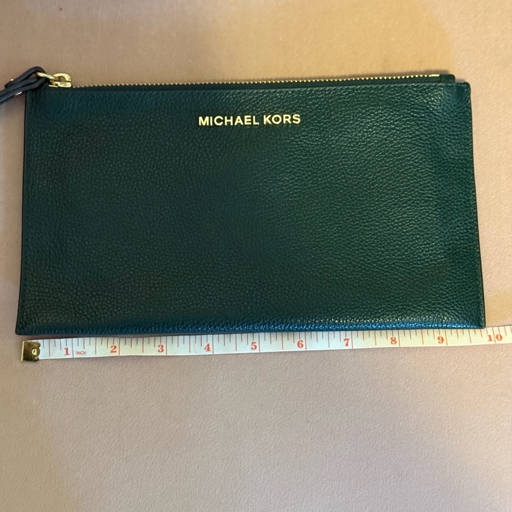 Michael Kors Forest Green Wristlet with Gold Accents